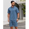 COOFANDY Men’s 2 Piece Outfits Casual Cotton Short Sleeve Polo Shirts and Shorts Sets Loose Fit Summer Athletic Track Suits(Grey Blue)