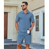 COOFANDY Men’s 2 Piece Outfits Casual Cotton Short Sleeve Polo Shirts and Shorts Sets Loose Fit Summer Athletic Track Suits(Grey Blue)