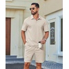 COOFANDY Men’s 2 Piece Outfits Casual Cotton Short Sleeve Polo Shirts and Shorts Sets Loose Fit Summer Athletic Track Suits(Khaki)