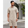 COOFANDY Men’s 2 Piece Outfits Casual Cotton Short Sleeve Polo Shirts and Shorts Sets Loose Fit Summer Athletic Track Suits(Khaki)