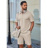 COOFANDY Men’s 2 Piece Outfits Casual Cotton Short Sleeve Polo Shirts and Shorts Sets Loose Fit Summer Athletic Track Suits(Khaki)