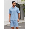 COOFANDY Men’s 2 Piece Outfits Casual Cotton Short Sleeve Polo Shirts and Shorts Sets Loose Fit Summer Athletic Track Suits(Light Blue)