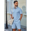COOFANDY Men’s 2 Piece Outfits Casual Cotton Short Sleeve Polo Shirts and Shorts Sets Loose Fit Summer Athletic Track Suits(Light Blue)