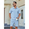 COOFANDY Men’s 2 Piece Outfits Casual Cotton Short Sleeve Polo Shirts and Shorts Sets Loose Fit Summer Athletic Track Suits(Light Blue)