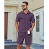 COOFANDY Men’s 2 Piece Outfits Casual Cotton Short Sleeve Polo Shirts and Shorts Sets Loose Fit Summer Athletic Track Suits(Purple)