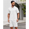 COOFANDY Men’s 2 Piece Outfits Casual Cotton Short Sleeve Polo Shirts and Shorts Sets Loose Fit Summer Athletic Track Suits(White)