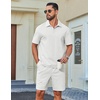 COOFANDY Men’s 2 Piece Outfits Casual Cotton Short Sleeve Polo Shirts and Shorts Sets Loose Fit Summer Athletic Track Suits(White)