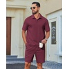 COOFANDY Men’s 2 Piece Outfits Casual Cotton Short Sleeve Polo Shirts and Shorts Sets Loose Fit Summer Athletic Track Suits(Wine Red)