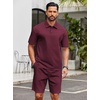 COOFANDY Men’s 2 Piece Outfits Casual Cotton Short Sleeve Polo Shirts and Shorts Sets Loose Fit Summer Athletic Track Suits(Wine Red)
