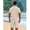 COOFANDY Men’s 2 Piece Outfits Cuban Guayabera Short Sleeve Shirts and Shorts Summer Beach Vacation Sets for Men(Beige)