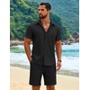 COOFANDY Men’s 2 Piece Outfits Cuban Guayabera Short Sleeve Shirts and Shorts Summer Beach Vacation Sets for Men(Black)