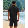 COOFANDY Men’s 2 Piece Outfits Cuban Guayabera Short Sleeve Shirts and Shorts Summer Beach Vacation Sets for Men(Black)