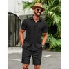 COOFANDY Men’s 2 Piece Outfits Cuban Guayabera Short Sleeve Shirts and Shorts Summer Beach Vacation Sets for Men(Black)