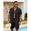 COOFANDY Men’s 2 Piece Outfits Cuban Guayabera Short Sleeve Shirts and Shorts Summer Beach Vacation Sets for Men(Black)