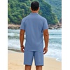 COOFANDY Men’s 2 Piece Outfits Cuban Guayabera Short Sleeve Shirts and Shorts Summer Beach Vacation Sets for Men(Denim Blue)