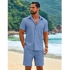 COOFANDY Men’s 2 Piece Outfits Cuban Guayabera Short Sleeve Shirts and Shorts Summer Beach Vacation Sets for Men(Denim Blue)
