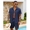 COOFANDY Men’s 2 Piece Outfits Cuban Guayabera Short Sleeve Shirts and Shorts Summer Beach Vacation Sets for Men(Navy Blue)