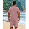 COOFANDY Men’s 2 Piece Outfits Cuban Guayabera Short Sleeve Shirts and Shorts Summer Beach Vacation Sets for Men(Pink)