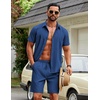 COOFANDY Men’s 2 Piece Outfits Cuban Guayabera Short Sleeve Shirts and Shorts Summer Beach Vacation Sets for Men(Royal Blue)