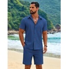 COOFANDY Men’s 2 Piece Outfits Cuban Guayabera Short Sleeve Shirts and Shorts Summer Beach Vacation Sets for Men(Royal Blue)