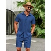 COOFANDY Men’s 2 Piece Outfits Cuban Guayabera Short Sleeve Shirts and Shorts Summer Beach Vacation Sets for Men(Royal Blue)