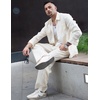 COOFANDY Mens 2 Piece Outfits Long Sleeve Button Down Cuban Shirt and Pants Set Summer Beach Sets(Beige)