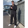 COOFANDY Mens 2 Piece Outfits Long Sleeve Button Down Cuban Shirt and Pants Set Summer Beach Sets(Black)