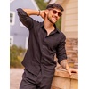 COOFANDY Mens 2 Piece Outfits Long Sleeve Button Down Cuban Shirt and Pants Set Summer Beach Sets(Black)
