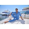 COOFANDY Mens 2 Piece Outfits Long Sleeve Button Down Cuban Shirt and Pants Set Summer Beach Sets(Blue)