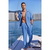 COOFANDY Mens 2 Piece Outfits Long Sleeve Button Down Cuban Shirt and Pants Set Summer Beach Sets(Blue)