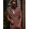 COOFANDY Mens 2 Piece Outfits Long Sleeve Button Down Cuban Shirt and Pants Set Summer Beach Sets(Brown)