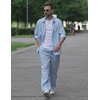 COOFANDY Mens 2 Piece Outfits Long Sleeve Button Down Cuban Shirt and Pants Set Summer Beach Sets(Light Blue)