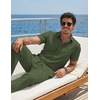 COOFANDY Men’s 2 Piece Sets Beach Outfits Cotton Short Sleeve Button Down Shirts Loose Pants Summer Vacation Casual Outfits(Army Green)