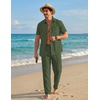 COOFANDY Men’s 2 Piece Sets Beach Outfits Cotton Short Sleeve Button Down Shirts Loose Pants Summer Vacation Casual Outfits(Army Green)