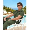 COOFANDY Men’s 2 Piece Sets Beach Outfits Cotton Short Sleeve Button Down Shirts Loose Pants Summer Vacation Casual Outfits(Army Green)