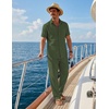 COOFANDY Men’s 2 Piece Sets Beach Outfits Cotton Short Sleeve Button Down Shirts Loose Pants Summer Vacation Casual Outfits(Army Green)