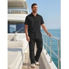 COOFANDY Men’s 2 Piece Sets Beach Outfits Cotton Short Sleeve Button Down Shirts Loose Pants Summer Vacation Casual Outfits(Black)