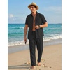 COOFANDY Men’s 2 Piece Sets Beach Outfits Cotton Short Sleeve Button Down Shirts Loose Pants Summer Vacation Casual Outfits(Black)