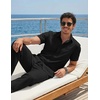 COOFANDY Men’s 2 Piece Sets Beach Outfits Cotton Short Sleeve Button Down Shirts Loose Pants Summer Vacation Casual Outfits(Black)