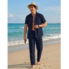 COOFANDY Men’s 2 Piece Sets Beach Outfits Cotton Short Sleeve Button Down Shirts Loose Pants Summer Vacation Casual Outfits(Blue Violet)