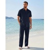 COOFANDY Men’s 2 Piece Sets Beach Outfits Cotton Short Sleeve Button Down Shirts Loose Pants Summer Vacation Casual Outfits(Blue Violet)