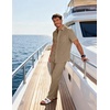 COOFANDY Men’s 2 Piece Sets Beach Outfits Cotton Short Sleeve Button Down Shirts Loose Pants Summer Vacation Casual Outfits(Khaki)