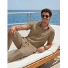 COOFANDY Men’s 2 Piece Sets Beach Outfits Cotton Short Sleeve Button Down Shirts Loose Pants Summer Vacation Casual Outfits(Khaki)