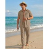 COOFANDY Men’s 2 Piece Sets Beach Outfits Cotton Short Sleeve Button Down Shirts Loose Pants Summer Vacation Casual Outfits(Khaki)