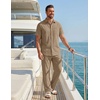 COOFANDY Men’s 2 Piece Sets Beach Outfits Cotton Short Sleeve Button Down Shirts Loose Pants Summer Vacation Casual Outfits(Khaki)