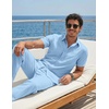 COOFANDY Men’s 2 Piece Sets Beach Outfits Cotton Short Sleeve Button Down Shirts Loose Pants Summer Vacation Casual Outfits(Light Blue)