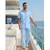 COOFANDY Men’s 2 Piece Sets Beach Outfits Cotton Short Sleeve Button Down Shirts Loose Pants Summer Vacation Casual Outfits(Light Blue)