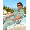 COOFANDY Men’s 2 Piece Sets Beach Outfits Cotton Short Sleeve Button Down Shirts Loose Pants Summer Vacation Casual Outfits(Light Green)