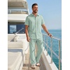 COOFANDY Men’s 2 Piece Sets Beach Outfits Cotton Short Sleeve Button Down Shirts Loose Pants Summer Vacation Casual Outfits(Light Green)