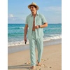 COOFANDY Men’s 2 Piece Sets Beach Outfits Cotton Short Sleeve Button Down Shirts Loose Pants Summer Vacation Casual Outfits(Light Green)